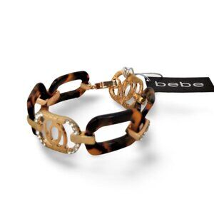 Chic & Chunky BeBe Acrylic Resin Curb Link Tortoise & Gold 7” Bracelet JW1538